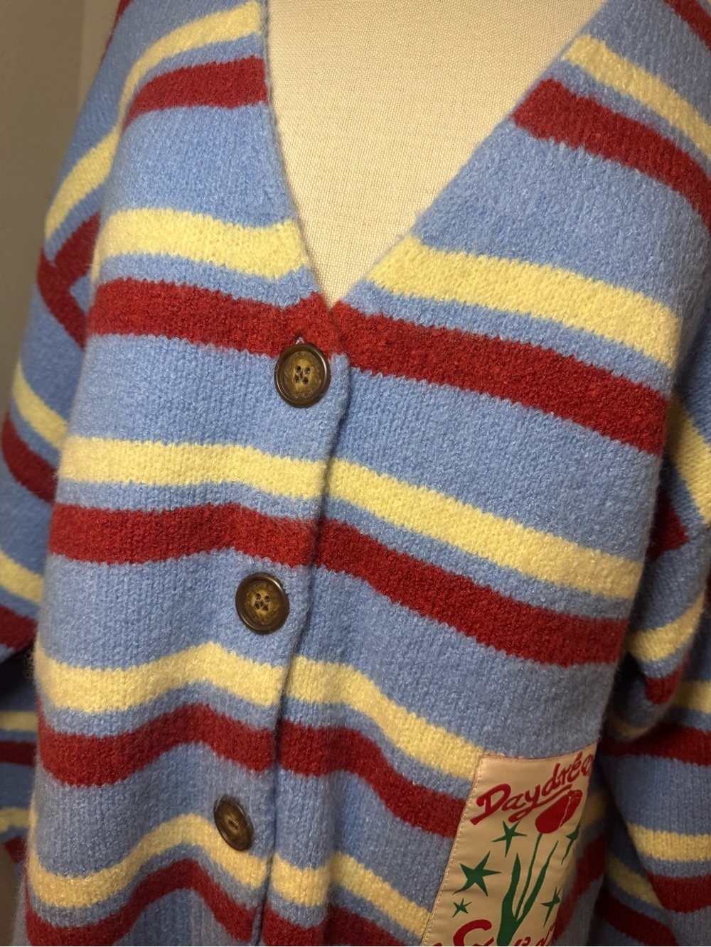 Daydreamer Stripe Boxy Knit Cardigan in Airey Blue Stripe NWT - Picture 4 of 9